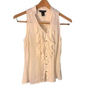 White House Black Market Cream Silk Top Ruffled Tank, Women’s Size 0